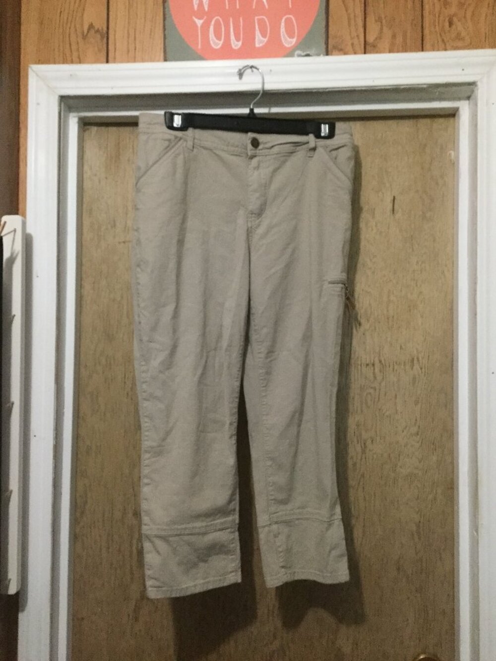Charlie B tan cropped pants with zip at back of leg size 10 waist is 16 across